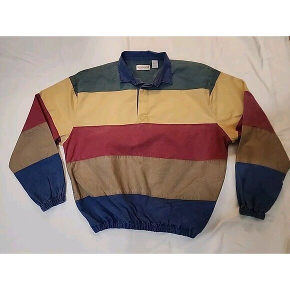 NICE Vintage Norm Thompson Long Sleeve Pullover Polo Stripe Size Large Cotton - Picture 2 of 7